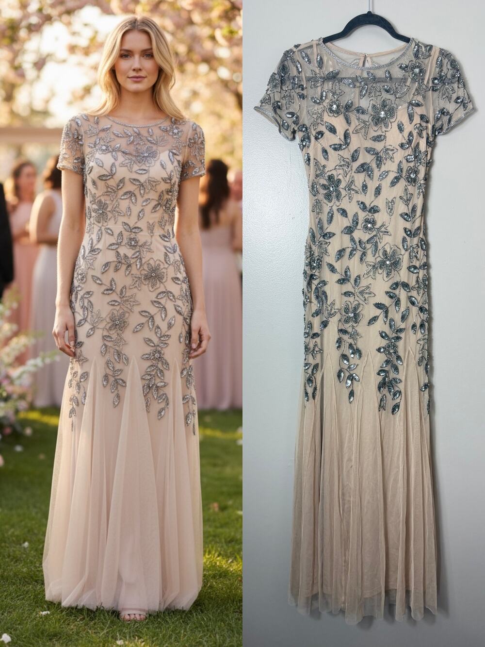 Adrianna Papell Sequin Beaded Dress Wedding Guest Mother of the Bride Gown